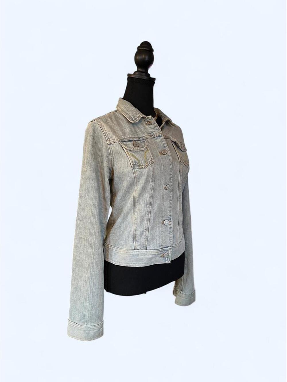 Vintage Y2K Hollister Preppy Light Wash Denim Jacket size medium 💙 - Picture 3 of 7
